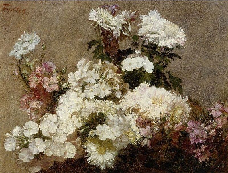 Henri Fantin-Latour White Phlox Summer Chrysanthemum and Larkspur